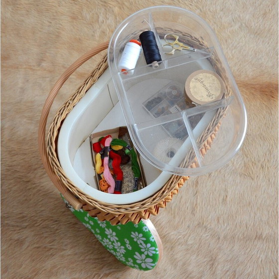 Image 1 of Vintage sewing box in wood and rattan, 1960