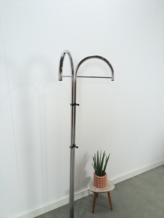 Image 1 of Tall standing chrome coat rack with hooks