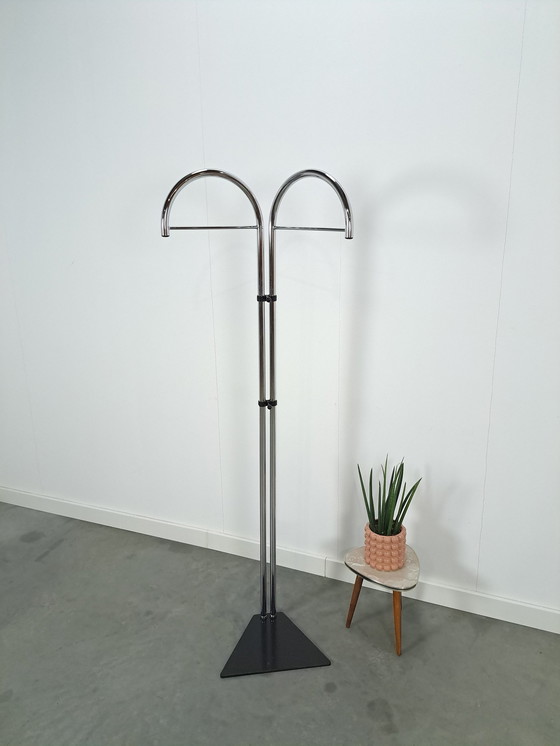 Image 1 of Tall standing chrome coat rack with hooks