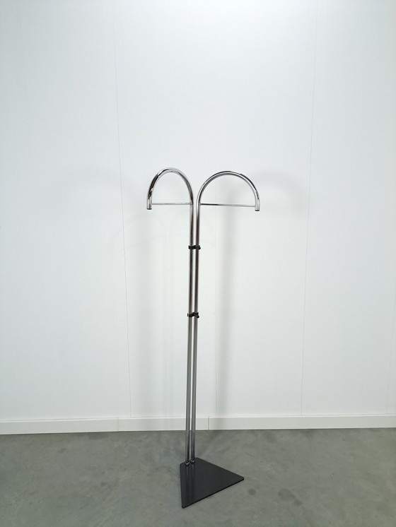 Image 1 of Tall standing chrome coat rack with hooks