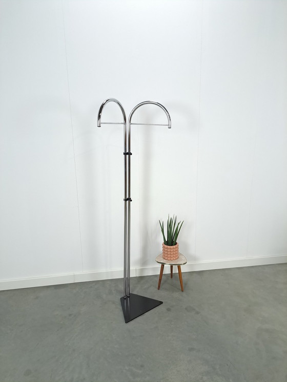 Image 1 of Tall standing chrome coat rack with hooks