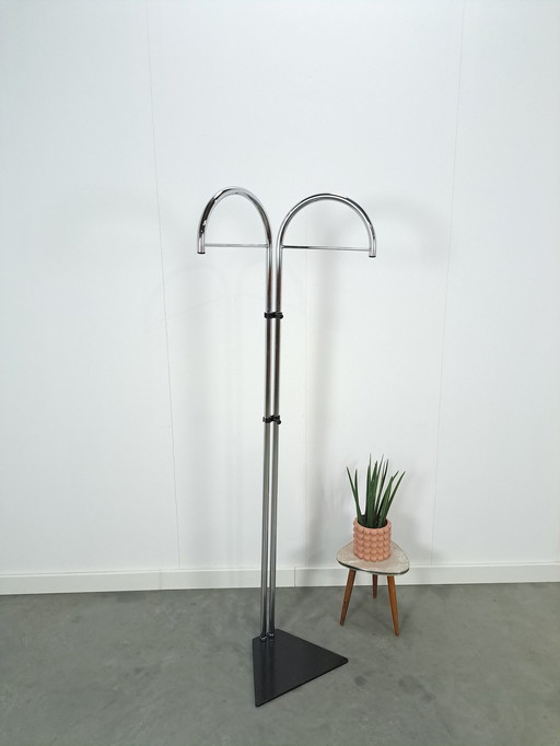 Tall standing chrome coat rack with hooks