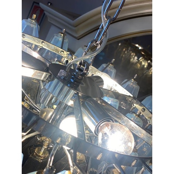 Image 1 of Early 21St Century Italian Poliedro Opalino And Smoke Glass Murano Glass Venini Style Sputnik Chandelier