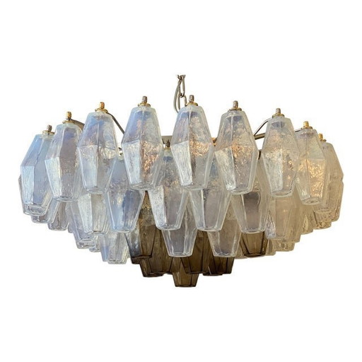 Early 21St Century Italian Poliedro Opalino And Smoke Glass Murano Glass Venini Style Sputnik Chandelier