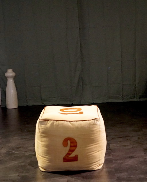 Vintage canvas pouf, 1970s