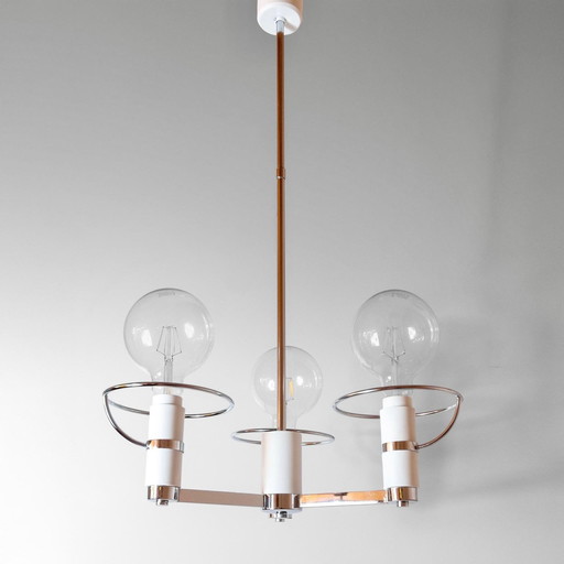 1x Space Age Three Lights Chromed Chandelier, Italy 1970s