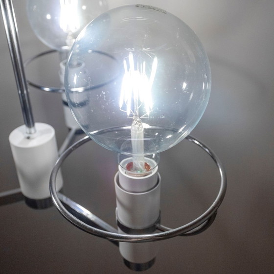 Image 1 of 1 lámpara de araña cromada de tres luces de la era espacial, Italia, década de 1970