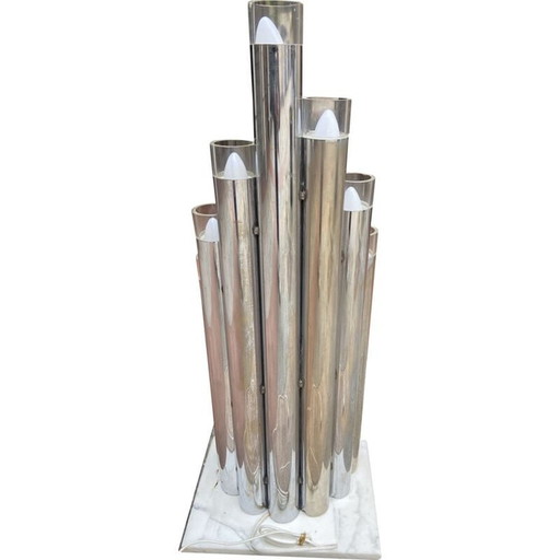 Lampada vintage in acciaio inox e marmo 1975