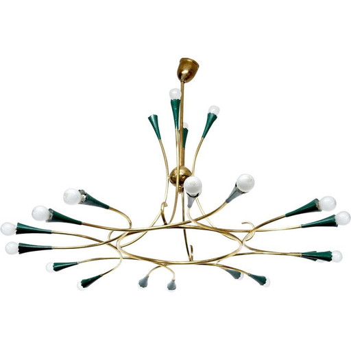 Vintage Sputnik brass chandelier, Italy 1950