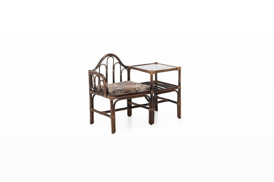 Image 1 of Bamboo And Rattan Telephone Bench, 1970S