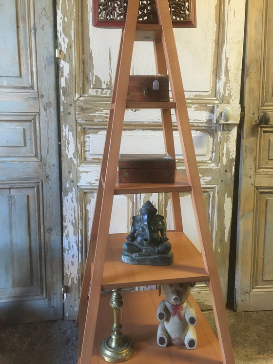 Image 1 of Pair of "Jodhpur" pyramidal shelves in rubberwood, India