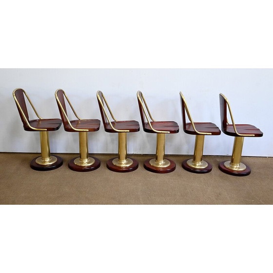 Image 1 of Set of 6 vintage mahogany and brass liner chairs, England