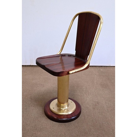 Image 1 of Set of 6 vintage mahogany and brass liner chairs, England