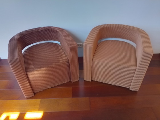 Image 1 of 2x tub chairs made of rib velvet