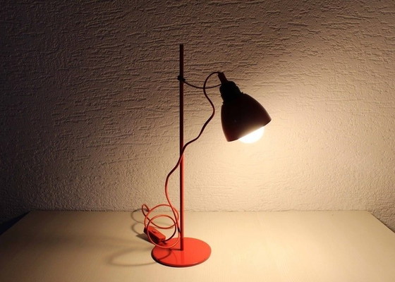 Image 1 of Vintage Desk Lamp On Red Metal Stem 1970S