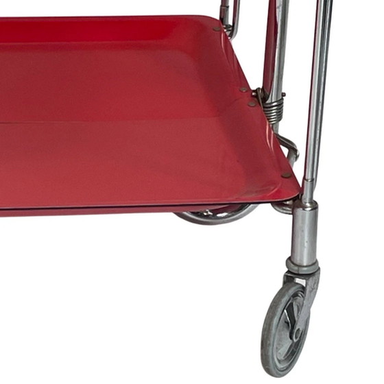 Image 1 of Vintage - Foldable serving tray / tea trolley - Red - Chrome tubular frame