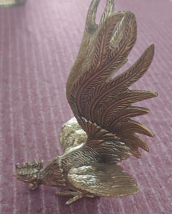 Image 1 of Set Of 2 Fighting Roosters In Heavy Brass - 1940s