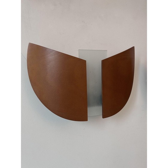 Image 1 of Pair of vintage wall lamp in thermoformed wood and sandblasted glass, France 1980