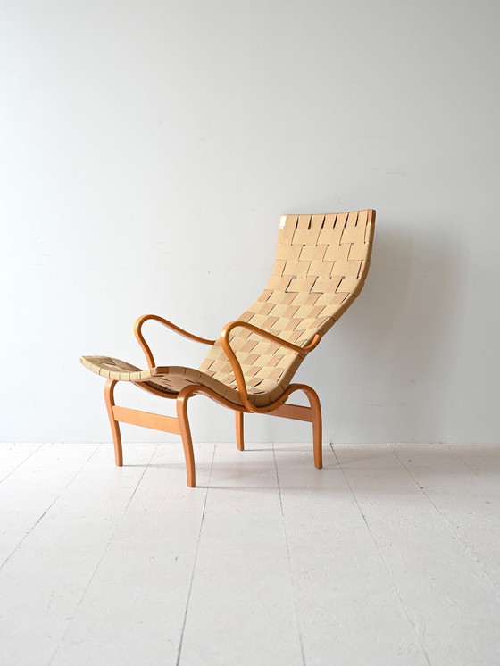 Image 1 of Vintage ‘Pernilla’ Chair & Ottoman By Bruno Mathsson, 1960S Scandinavian Design, Curved Wood And Woven Seat