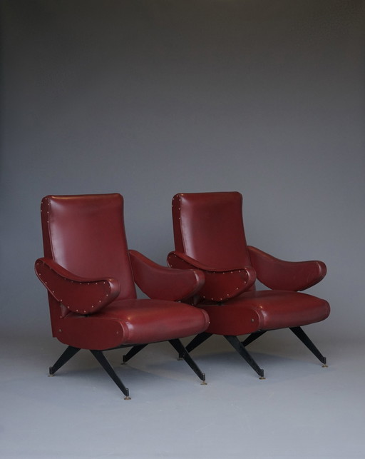 Italian Reclining Lounge Chairs By Nello Pini For Mobilificio Oscar Gigante, 1950S