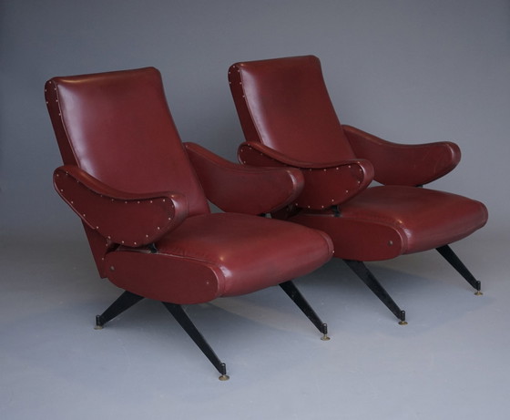 Image 1 of Italian Reclining Lounge Chairs By Nello Pini For Mobilificio Oscar Gigante, 1950S