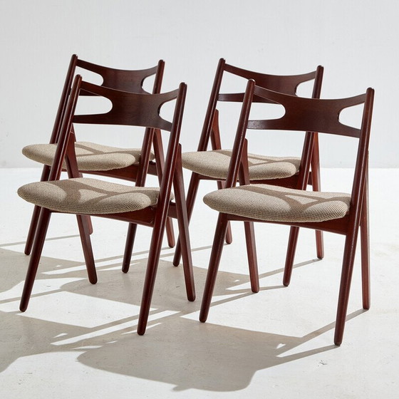 Image 1 of Set of 4 vintage model Ch29P Sawbuck teak dining chairs by Hans J. Wegner for Carl Hansen and Søn, 1950s