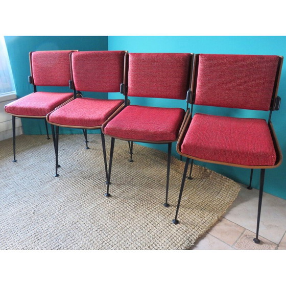 Image 1 of Set of 4 vintage red chairs, France, 1965