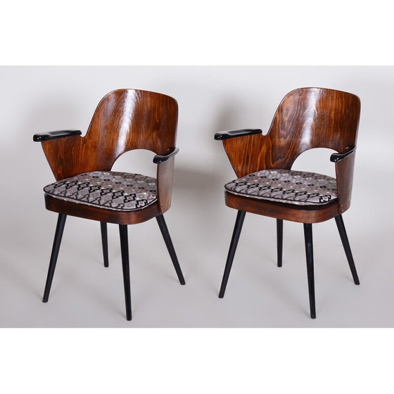 Image 1 of Set of 4 vintage beechwood and fabric chairs by Oswald Heardtl, Czechia 1950