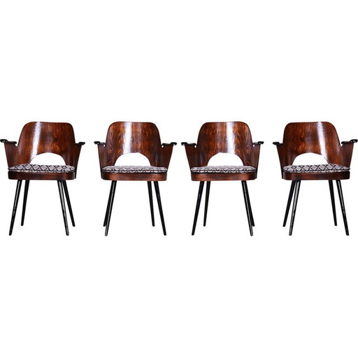 Set of 4 vintage beechwood and fabric chairs by Oswald Heardtl, Czechia 1950