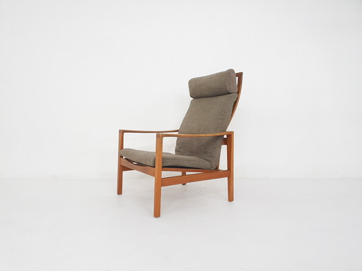 Mid-Century Oak High Back Lounge Chair By Hartmut Lohmeyer For Wilkhahn, Germany 1960'S