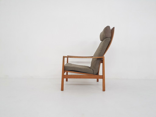 Mid-Century Oak High Back Lounge Chair By Hartmut Lohmeyer For Wilkhahn, Germany 1960'S