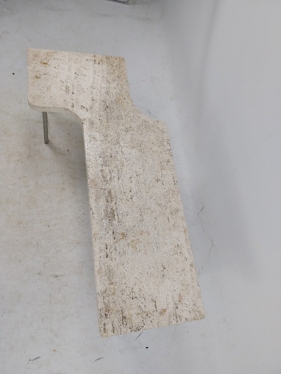 Image 1 of 1 x travertine side table in abstract shape. Metal base 1970's