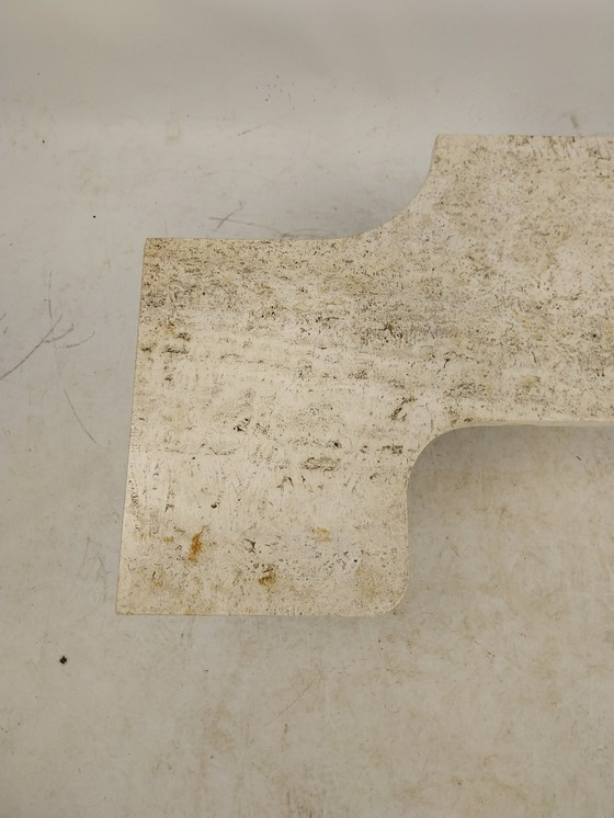 Image 1 of 1 x travertine side table in abstract shape. Metal base 1970's