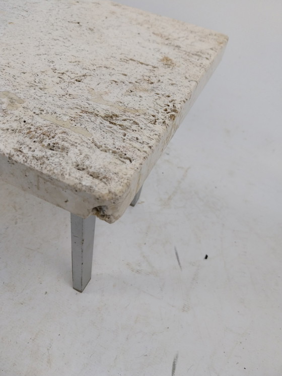 Image 1 of 1 x travertine side table in abstract shape. Metal base 1970's