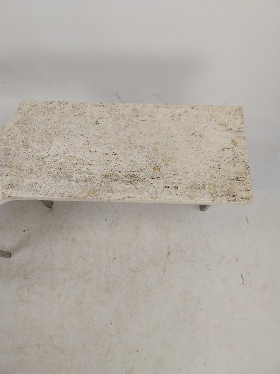 Image 1 of 1 x travertine side table in abstract shape. Metal base 1970's