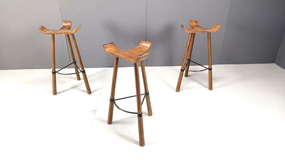 Image 1 of Mid century brutalist bar stools - set of 3, 1960s