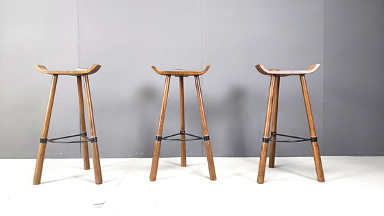 Image 1 of Mid century brutalist bar stools - set of 3, 1960s