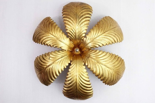 Wall Or Ceiling Light In Metal Sheets Gilded With Gold Leaf 1970/80