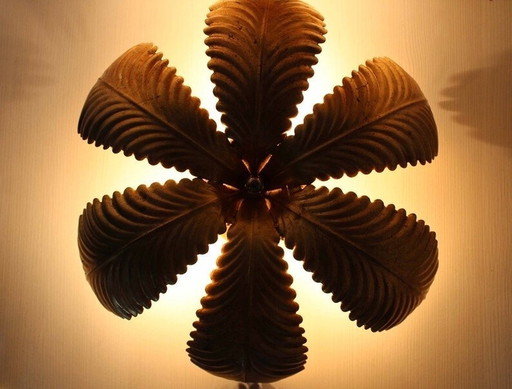 Wall Or Ceiling Light In Metal Sheets Gilded With Gold Leaf 1970/80