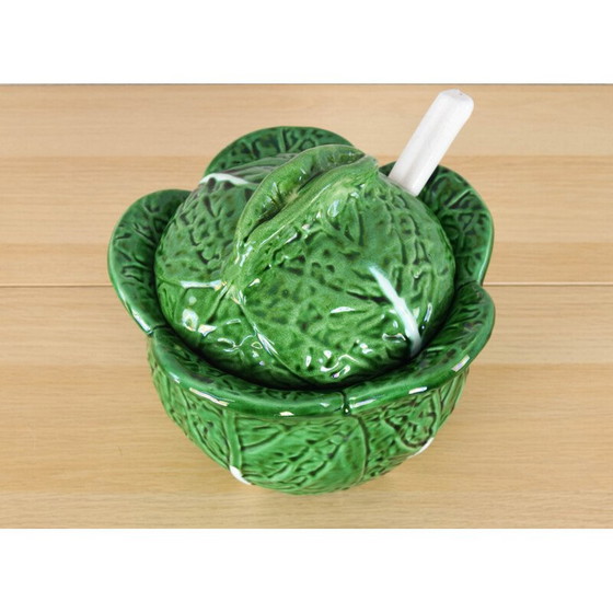 Image 1 of Vintage ceramic soup tureen in the shape of a cabbage leaf from Bordallo Pinheiro, Portugal 1960
