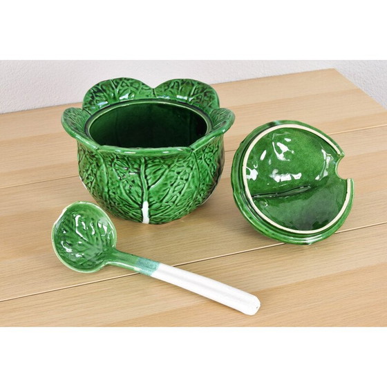 Image 1 of Vintage ceramic soup tureen in the shape of a cabbage leaf from Bordallo Pinheiro, Portugal 1960