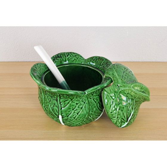Image 1 of Vintage ceramic soup tureen in the shape of a cabbage leaf from Bordallo Pinheiro, Portugal 1960