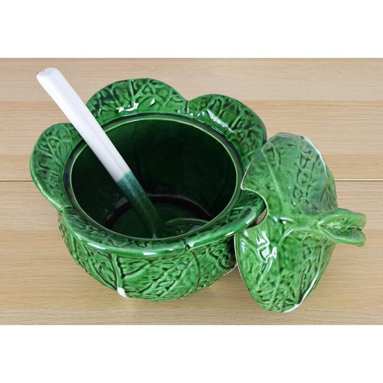 Image 1 of Vintage ceramic soup tureen in the shape of a cabbage leaf from Bordallo Pinheiro, Portugal 1960