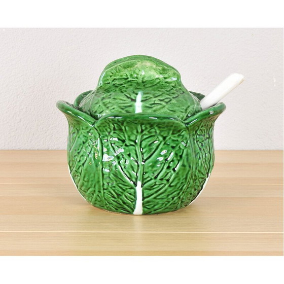 Image 1 of Vintage ceramic soup tureen in the shape of a cabbage leaf from Bordallo Pinheiro, Portugal 1960