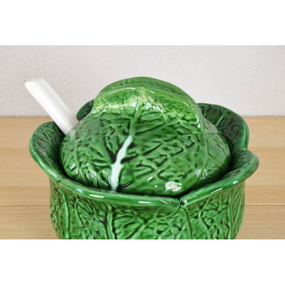 Image 1 of Vintage ceramic soup tureen in the shape of a cabbage leaf from Bordallo Pinheiro, Portugal 1960