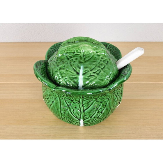 Image 1 of Vintage ceramic soup tureen in the shape of a cabbage leaf from Bordallo Pinheiro, Portugal 1960
