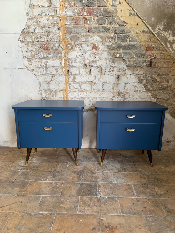 Image 1 of Pair of vintage night blue bedside tables