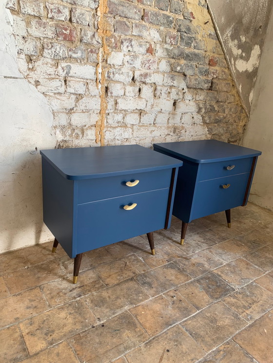 Image 1 of Pair of vintage night blue bedside tables