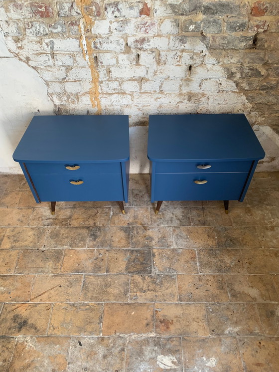 Image 1 of Pair of vintage night blue bedside tables