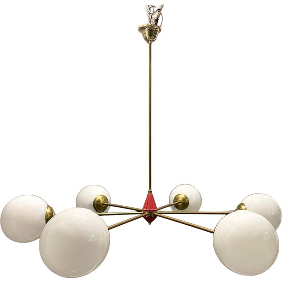 Image 1 of Sputnik Brass And Opaline Glass Chandelier, 1970S